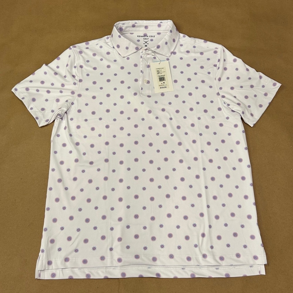 Kenneth Cole White Golf Polo Shirt Illuminating Lights Mens Medium NWT